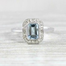 1ct Smaragd Labor Erstellt Blau Aquamarin Diamant Halo Ring 14k Weiß Vergoldet - £74.32 GBP