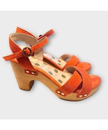 BODEN Olivia Orange Suede Wood Clog Sandals Size 37 / US Size 6 - $53.22