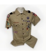 Boy Scouts Shirt Mens Small Beige Button Camp Patches Webelos Pins BSA R... - $80.52