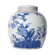 Blue &amp; White Four Season Plants Ming Melon Jar - £151.83 GBP