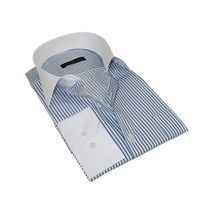 Men's Shirt MARCUZZI Turkey 100% Cotton Marc4 Navy Stripe White Collar and Cuffs image 6