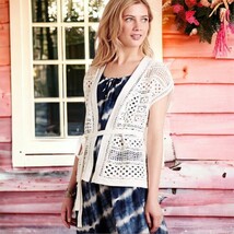 Anthropologie Crochet Sleeveless Cardigan Small Ivory Art to Wear Openwo... - £62.32 GBP