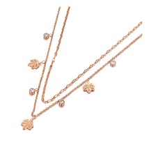 Lokaer Stainless Steel Double-layer CZ Crystal Maple Leaf Charm Pendant Necklace - £18.38 GBP