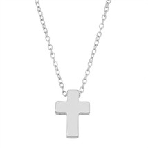 Sterling Silver Small Shiny Cross Necklace - £29.01 GBP