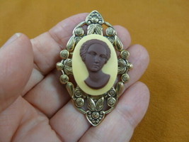 CA1-77 Rare African American LADY ivory + milk chocolate resin CAMEO Pin Pendant - £25.40 GBP