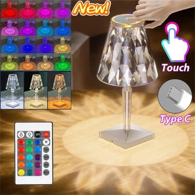 Crystal Table Lamp Dropshipping Rose Diamond Lamp Bedside Bedroom USB Touch - $16.89+