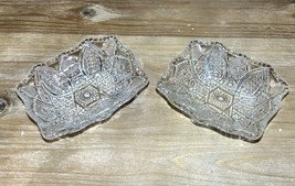 Set Of 2 Indiana Glass Paneled Daisy &amp; Fine Cut Glass Small Rectangle Bowls - $28.04