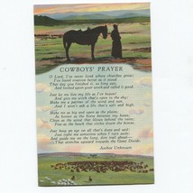 Vtg Linen Cowboy&#39;s Prayer Postcard Horses Ranch Sanborn Souvenir Denver Colorado - £3.94 GBP