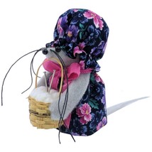 Mouse Knitter Holding Basket with Yarn, Black Floral Print Dress &amp; Hat, ... - £7.13 GBP