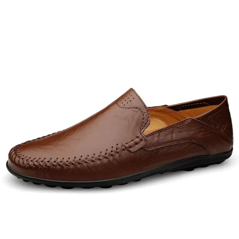 Men&#39;s Genuine Leather Shoes Handmade Stitching Casual Slip On Loafer Plu... - $92.77