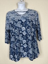 Avenue Womens Plus Size 18/20 (1X) Blue Floral Lattice Neck Blouse 3/4 S... - $17.09