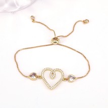 10Pcs Fashion Gold Color Zircon Hollow CZ Pave Heart Fashion Chain Charm Bracele - £40.40 GBP