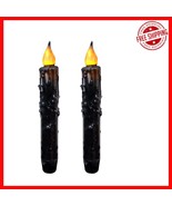 Charming 2 PCS Flameless Taper Candles - Hand-Dipped Real Wax, Matte Black - €24,30 EUR