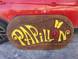 Vintage huge Hand Carved  teak Wood Bar sign, &quot;Papillon&quot;, carved both sides - £1,957.91 GBP