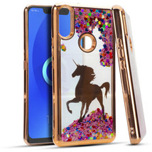 Alcatel 3V (2019) 5032W - Waterfall Liquid Glitter Rubber Case Rose Gold Unicorn - $16.99