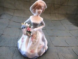 Porcelain Vintage Flower Girl Figurine, Lady Figurine, Girl with Flowers - $30.00