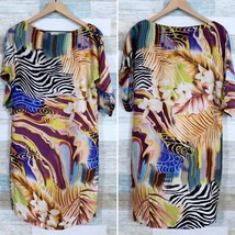 Cache Charmeuse Silk Animal Print Floral Dress Dolman Sleeve Rare VTG Womens XS - £52.06 GBP