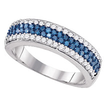 10k White Gold Womens Blue Color Enhanced Diamond Band Fashion Ring 7/8 - £399.60 GBP