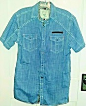 Small Mens Chambray Shirt Drill brand Slim Fit Short Sleeve Quality Details - $22.41