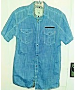 Small Mens Chambray Shirt Drill brand Slim Fit Short Sleeve Quality Details - £17.95 GBP
