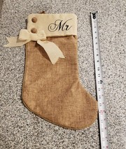NWOT Christmas Stocking &quot;Mr.&quot; Burlap Color and Bow and Buttons - £6.33 GBP