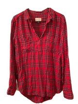 Universal Threads Women’s Red Plaid 1/4 Button Long Sleeve Shirt Size La... - £26.94 GBP