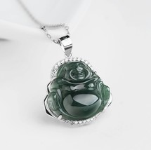 Natural Myanmar Jade Silver 925 Smile Buddha Pendant Necklace, Burmese Jade, Gif - £39.19 GBP