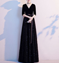 Black Velvet Maxi Dress Gowns Women Custom Plus Size Cocktail Dress image 1