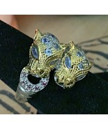 Thai White &amp; Yellow Gold Vermeil Tanzanite &amp; Rhodolite Garnet Snow Leopa... - $179.90