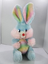 Vtg 1984 Animal Toy Imports Rainbow Ears Blue Easter Bunny Plush 16" Plastic Eye - $23.38