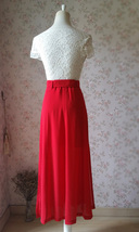 Red Long Double Slit Skirt Outfit Women Plus Size Party Skirt with Belt image 6