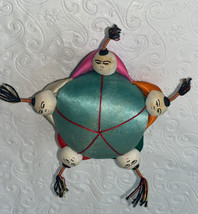 Vintage Oriental Gold Silk Pin Cushion with 85 Children Figures Made In China - £4.70 GBP