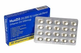 Hux D3 20000iu Vitamin D3 Food Supplement Vegetarian Approved Capsules x 20 - £7.29 GBP