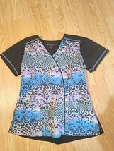 Green Town Scrub Top Animal Print Design Size XS - $10.00