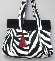 Sydney Black White Zebra Stripe Purse Cotton Tote Handcrafted Handbag - £78.30 GBP