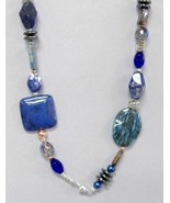 Blue Gemstone Beaded Necklace Chunky Unique Jasper Lapis  - £94.91 GBP