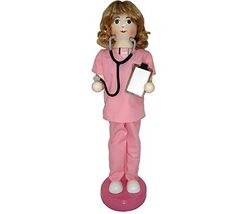 Nurse in Pink Scrubs Wooden Christmas Nutcracker 14 Inch Nursing Decorat... - $49.48