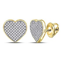 10kt Yellow Gold Womens Round Diamond Heart Love Cluster Earrings 1/2 Cttw - £356.03 GBP