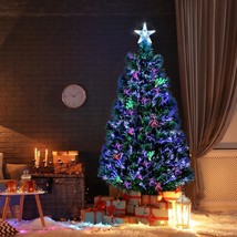 6 FT Pre-lit Artificial Christmas Tree Fiber Optic Xmas Tree Holiday Décor - £51.90 GBP