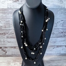 Vintage Necklace Black, Dark Metal, Faux Pearl Layered - £14.07 GBP