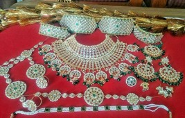Bollywood Rajwadi Bridal Necklace Jewelry Bridal Set Raani Haar Tikka Armlet - £205.02 GBP