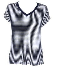 Tommy Hilfiger Sport Striped V-Neck Cuffed Sleeve T-Shirt Top, Navy Whit... - $19.00