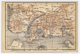 1890 Original Antique City Map Of Plymouth / Torquay / Devon / England - £21.24 GBP