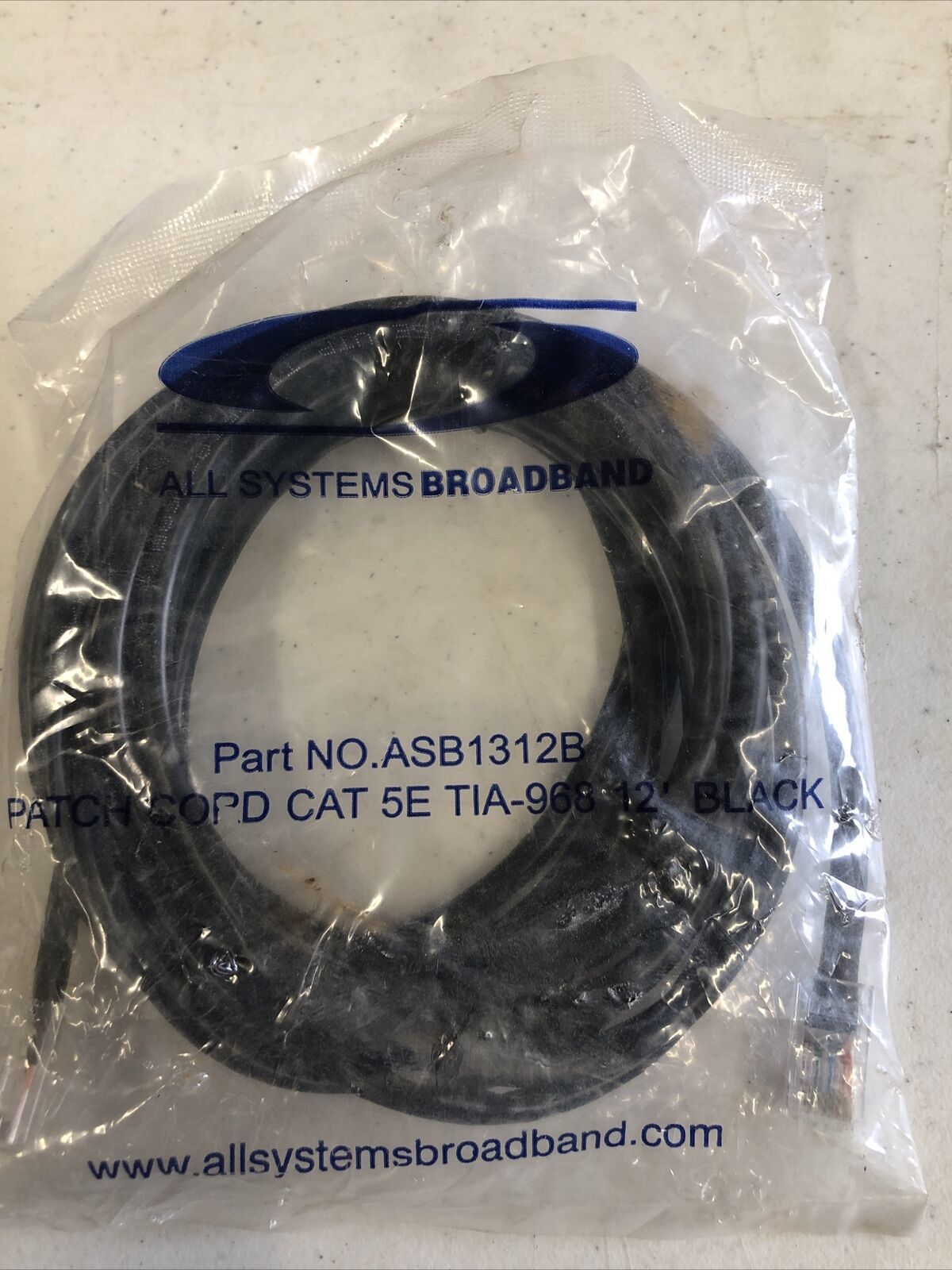 All Systems Broadband # ASB1312B • CAT 5E 12ft TIA-968 Ethernet Cable Pa... - $4.58