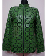 Green Leather Coat for Woman Jacket Women Zipper Short Collar All Size Z... - £175.91 GBP