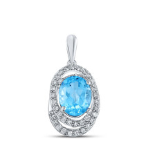 10kt White Gold Oval Lab-Created Blue Topaz Diamond Solitaire Pendant 2-1/2 Ctw - £478.33 GBP