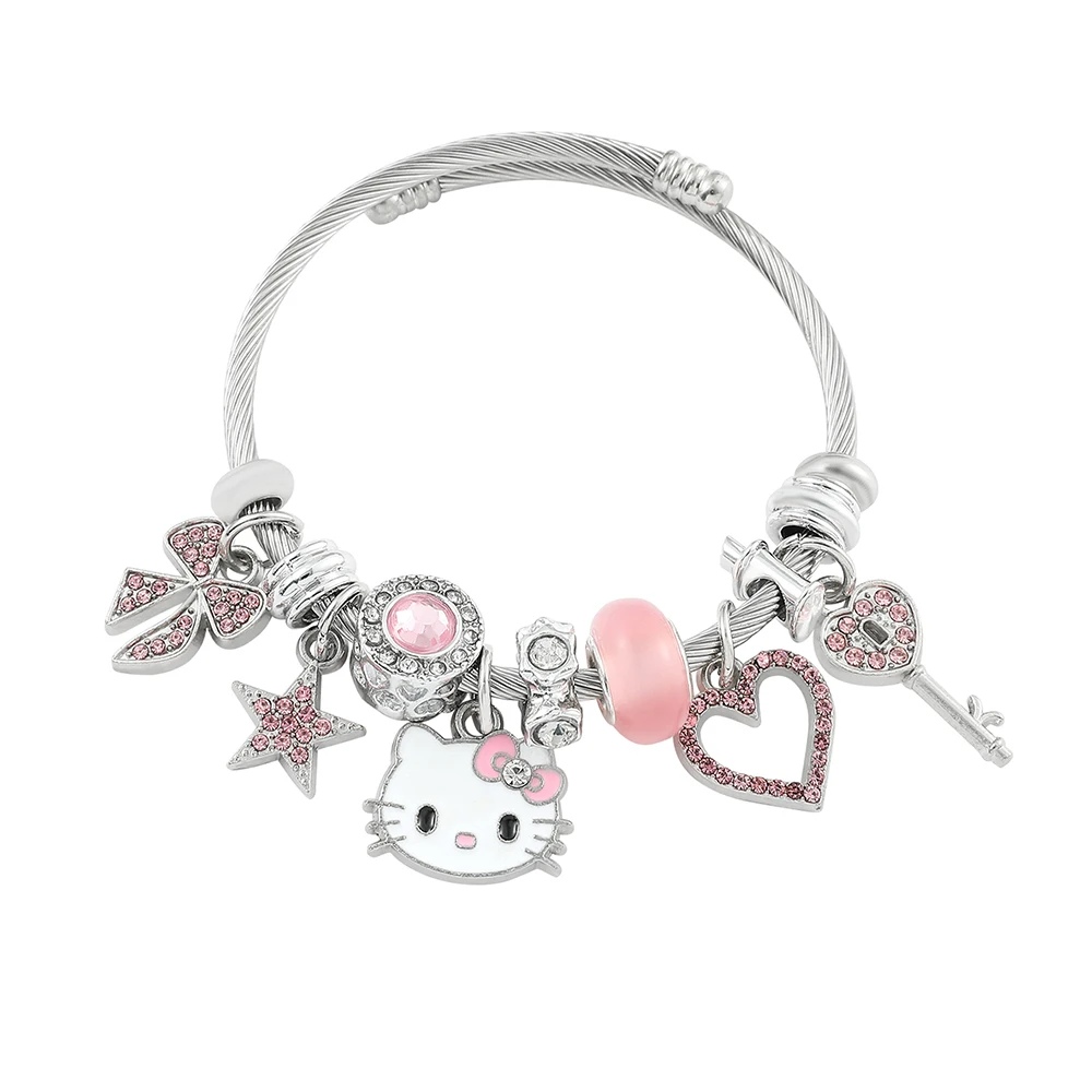 Anime Sanrio Bracelet Cartoon Figure Hello Kitty Beads Pendant DIY Bracelet - £9.97 GBP