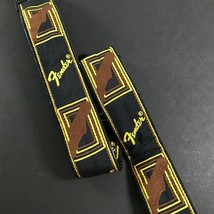 Fender Guitar Shoulder Strap Yellow Brown Black Vinyl Backing w/End Hooks - $12.85