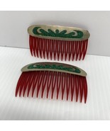 Vtg Hair Comb Set Handmade Red Silver Green Malachite Mexican Navajo Lot... - $31.68