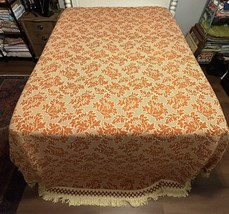 Vintage Bates Bedspread 84x114 Terra Cotta &amp; Creamy Yellow with Fringe - £82.21 GBP